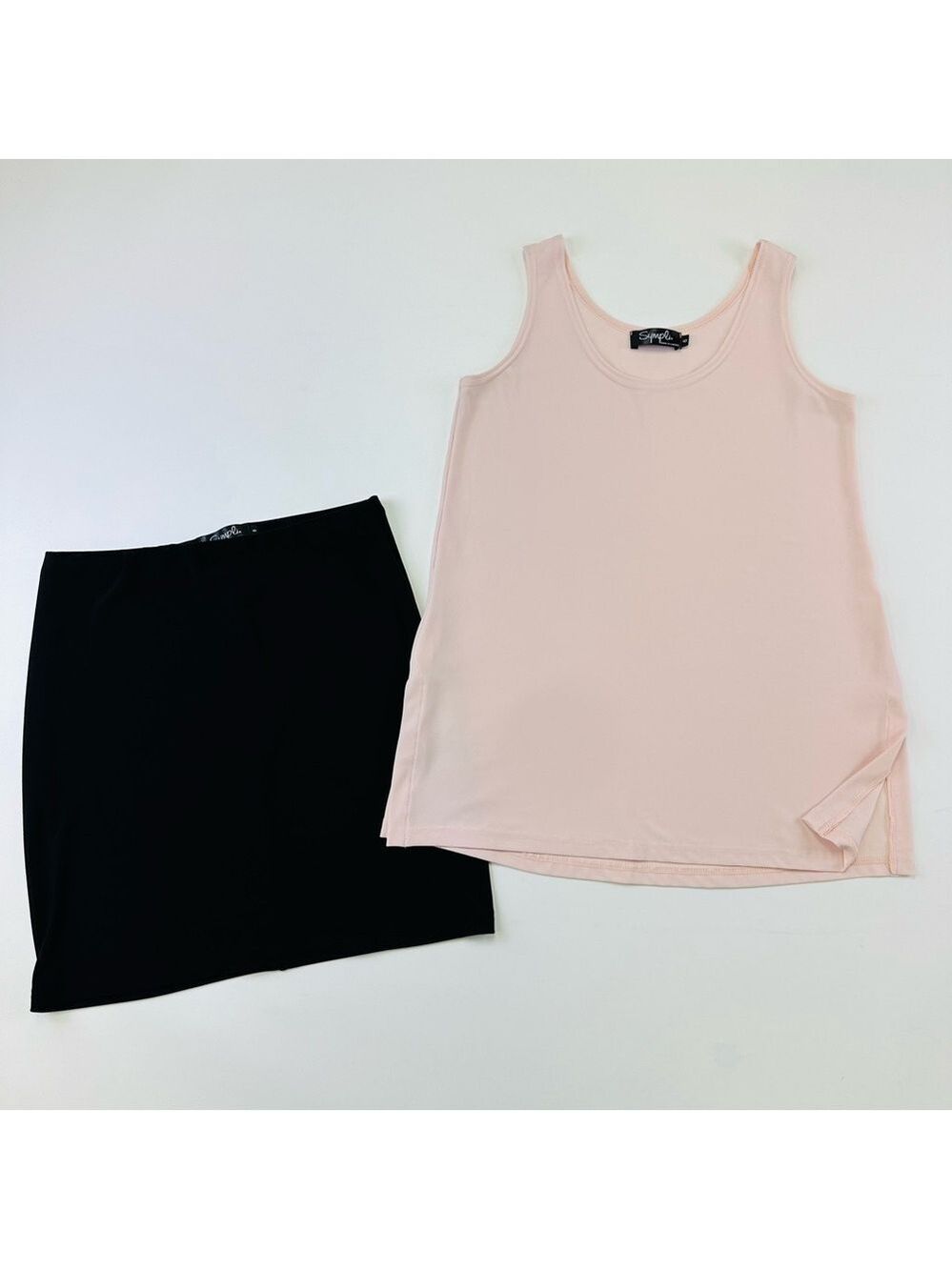 Sympli 2 piece skirt tank Size 6 baby pink tank top black pencil skirt